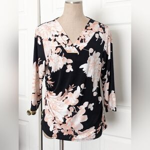 Calvin Klein Black and Pink Floral Blouse
